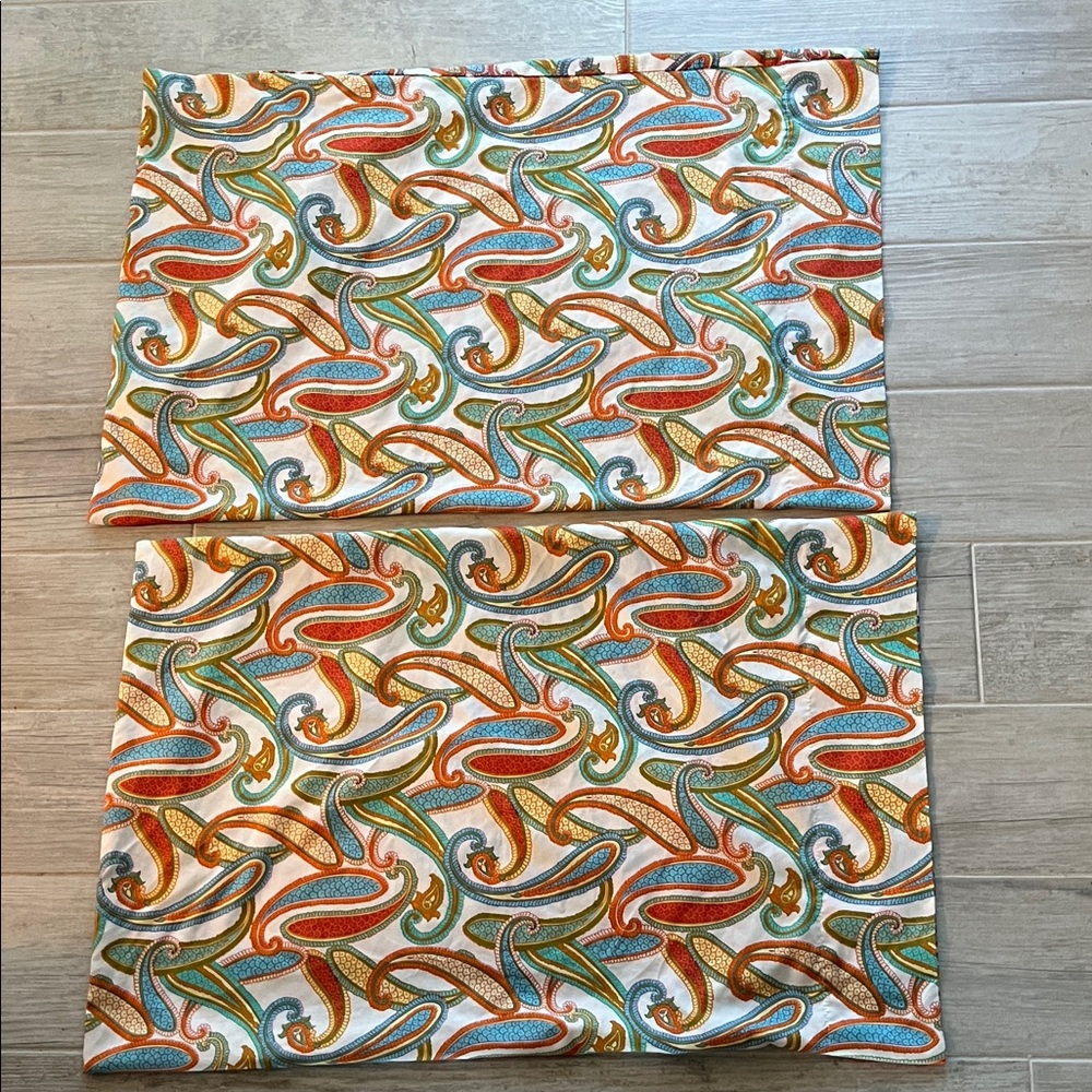 Elite Home Products 2 standard pillow cases paisley aqua orange bohemian print